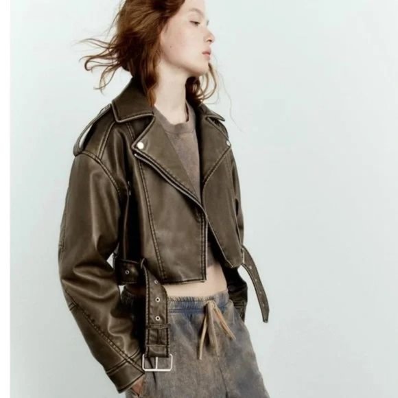ZARA VIRAL FAUX LEATHER CROP JACKET - Picture 8 of 10